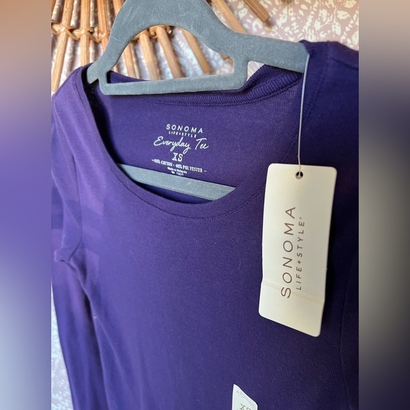 NWT Sonoma Everyday Basic Long Sleeve Purple Stretch Scoopneck Tee - Picture 2 of 6